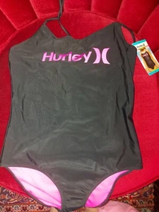NEW Hurley One Piece Swimsuit Black Hot Pink  Size 16 Women/Girls - Picture 1 of 5