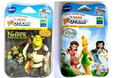 LOT of 2 :   V.SMILE MOTION,  TINKER BELL & SHREK FOREVER AFTER GAMES  - Image 1 of 3