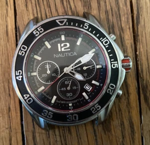 Nautica Men's Black Chronograph 47mm Silicone Strap NMX 1600 NAD23503G New Batt - Picture 1 of 5