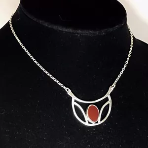 Sterling Silver 925 Carnelian Choker Stationary Pendant 15” Vintage - Picture 1 of 5