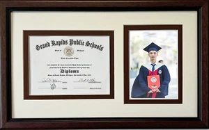 High School Graduation Diploma Frame for 6x8 Certificate with 5x7 Photo - Picture 1 of 3