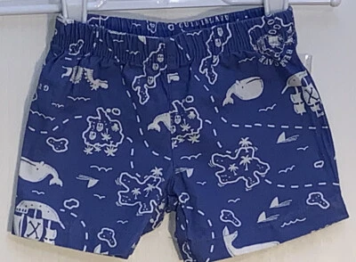 Carter's Baby Boy's 6M Shorts Blue w/ White Pirate Decor Elastic Waist Cotton - Image 1 of 4