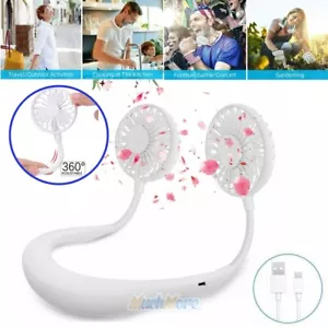 Portable 360° Lazy Neck Hanging Dual Cooling Mini Fan 3-Speeds USB Rechargeable - Picture 1 of 12