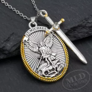 St. Michael Anhänger Halskette, oval Silber-Gold, Schwert Charm, Epheser 6:10 - Bild 1 von 10