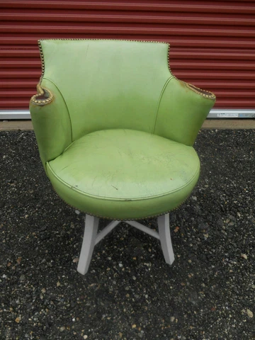 1950's MCM Distressed Green Leather Wormley Dunbar Swivel Lounge Club Chair Cover