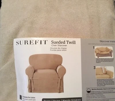 Silla de sarga de gamuza Sure Fit funda caja cojín color topo ajuste relajado NUEVO Foto 1 de 2