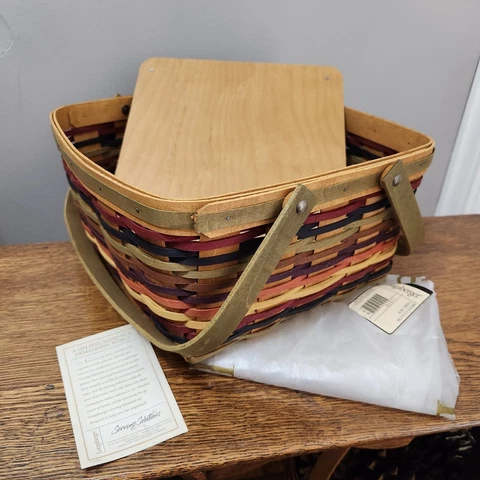 Longaberger 2008 Multi Color Cake Basket+Riser FALL AUTUMN TAILGATE PICNIC NOS Cover