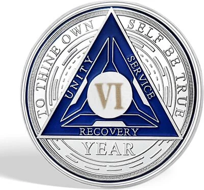 6 Years Sobriety Chips Coin Silver AA NA Medallions Sobriety Gifts For Men Women - Image 1 of 4