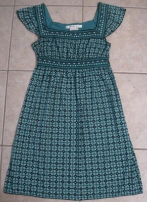 Vestido Studio M verde azulado negro blanco cuello cuadrado espalda imperio cintura manga gorra sol XS Foto 1 de 4