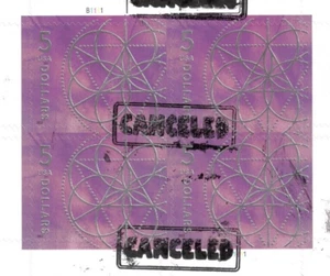 CANCELED POSTAL COUNTERFEIT SHEETLET OF 4 FOR STUDY $5 FLORAL GEOMETRY - Picture 1 of 2