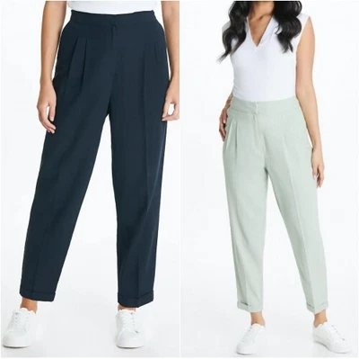 * BNWT ET VOUS Navy Blue Sage Green Smart Turn Up Trousers Linen Blend (ST41)