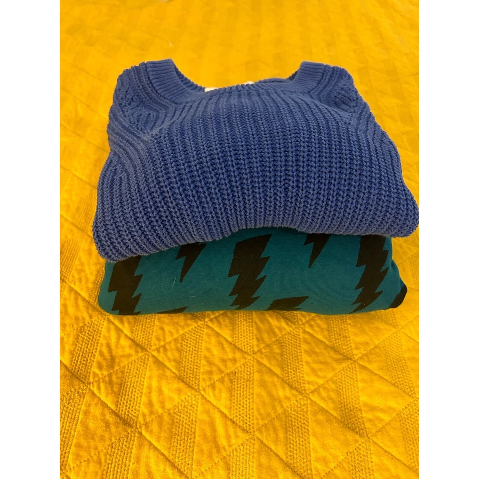 LOT 2 Girls Sweaters Gap Hanna reversible fleece teal blue lightning bolt Sz 12 - Image 1 of 4