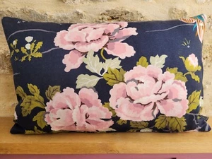 Sanderson Cushion Cover Vintage Rare Exotic Rose Linen Bosocay & Velvet Fabric O - Picture 1 of 17