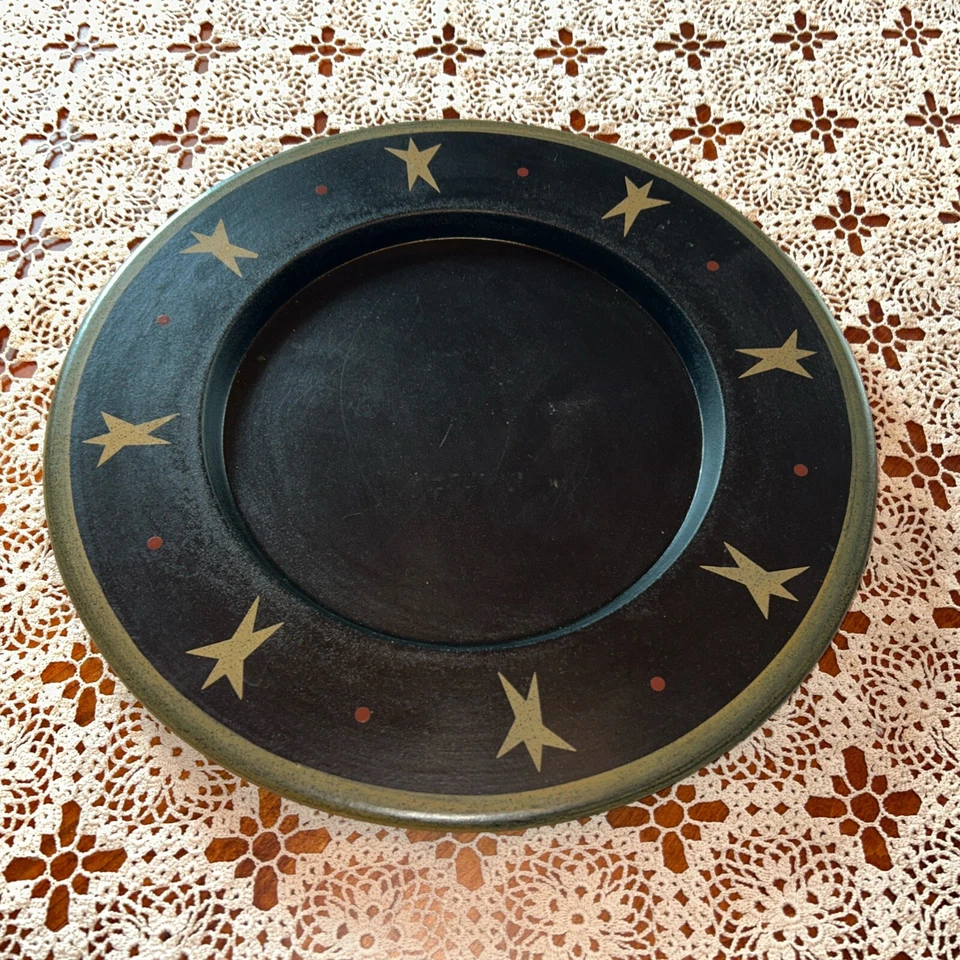 Black Americana Stars Primitive Wooden Plate  14 1/2“  The Hearthside Collection - Image 1 of 4