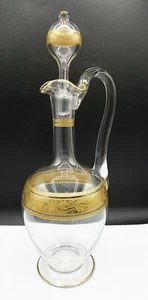 French Baccarat Acorn Crystal 22k Gold Band Oak Leaves Decanter with Handle - Picture 1 of 15