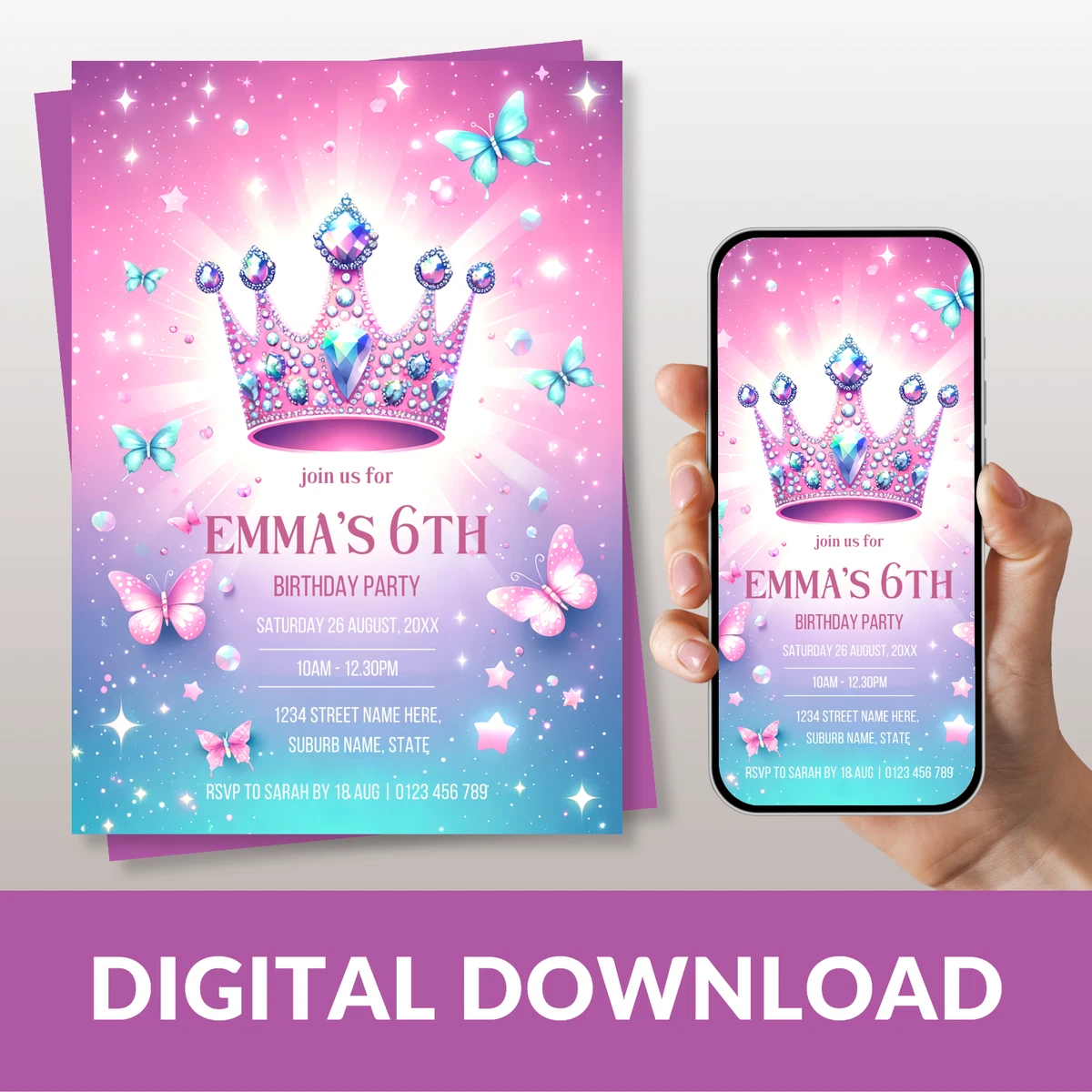 Invitaciones Cumpleaños Niña 12 Invitaciones De Cumpleaños Infantiles -  Diseño Mariposa Rosa Invitaciones De Mariposas Para Imprimir, image size:1200x1200