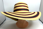 Calvin Klein Striped Floppy Beach Straw Sun Hat wide brimmed