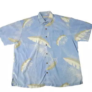 Tommy Bahama Button Up Shirt Mens 2XL XXL Blue Silk Hawaiian Beach Casual - Picture 1 of 13