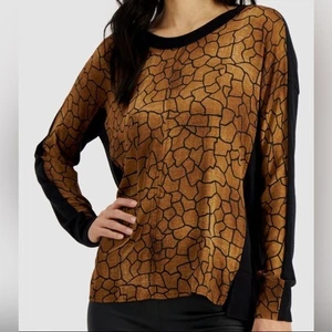 Donna Karan Black Bronze Metallic Crackle Print Sweater Pullover XL NWT - Picture 1 of 8
