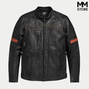 Motorradjacke Herren Harley Davidson Vintage schwarz Leder belüftet - Bild 1 von 8