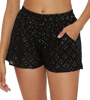 NWT- Trina Turk 'Serene' Pull-On Sequin-Embellished Shorts, Black - Size Medium - Image 1 of 3