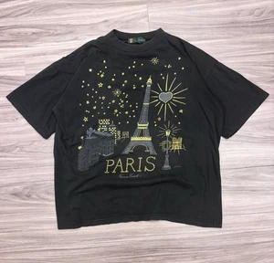 Camiseta Gráfica Y2K/De Colección Francia Estelle Paris Negra Estrás Torre Eiffel XL - Imagen 1 de 12