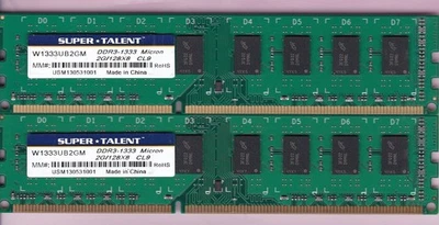 4GB 2x2GB PC3-10600 W1333UB2GM SUPER TALENT DDR3-1333 Ram Memory Kit SUPERTALENT - Image 1 of 2