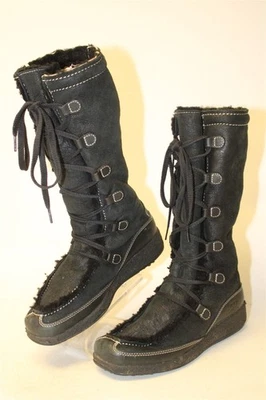 UGG Uptown Womens Size 9.5 40.5 Black Leather Shearling Tall Lace Up Boots 5285 - Image 1 of 4