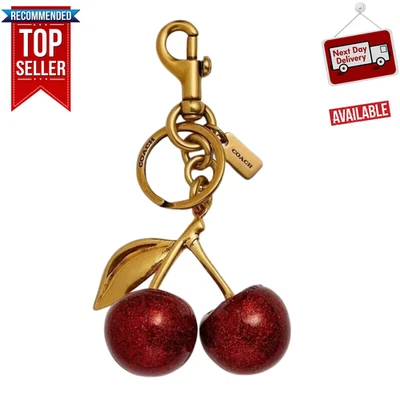 Coach Red Cherry Bag Charm Keychain Glitter Resin Metal Brass l With Box - Image 1 of 3