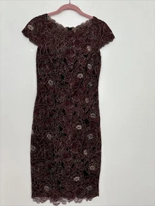 Tadashi Women's Rose Motif Sheath Dress with Cap Sleeves Multicolor Size 2 NWT - Picture 1 of 11
