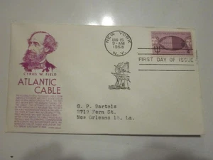 US COVER 1958 ATLANTIC CABLE FDC SCOTT 1112 C STEPHEN ANDERSON PURPLE CACHET - Picture 1 of 3