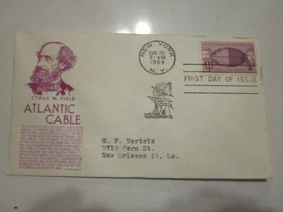 US COVER 1958 ATLANTIC CABLE FDC SCOTT 1112 C STEPHEN ANDERSON PURPLE CACHET - Image 1 of 3