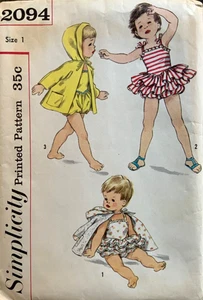 NEW Vintage 1950s SIMPLICITY SEWING PATTERN 2094 TODDLER Sz 1 Playsuit Cover-Up - Picture 1 of 5