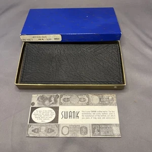Vintage Black Swank Buffalo Calf Leather Men's Flat Billfold Wallet New w/Box - Picture 1 of 13