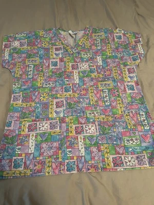 Women’s SB Scrubs Floral/Heart V-Neck Scrub Top Size Small  - Image 1 of 4