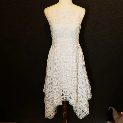 Free People Just Like Honey Light Blue Lace Dress Size US4 AU8 Handkerchief Hem - image 1 of 4