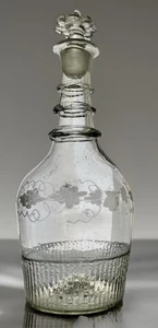 Antigua jarra de vidrio georgiana con cuello de triple anillo y tapón de flores c.1800 - Imagen 1 de 24