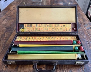 Vintage MAHJONG Set Butterscotch Bakelite Original Case 152 Tiles 5 Trays ~ Nice - Picture 1 of 22