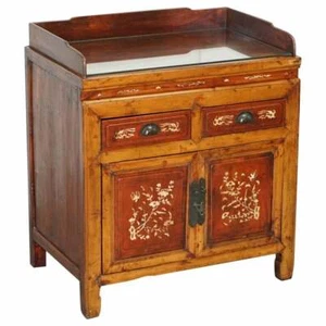 ANTIQUE CHINESE EXPORT CIRCA 1900 REDWOOD LACQUERED INLAID WASH STAND SIDEBOARD - Picture 1 of 12