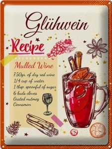 Blechschild Rezept Glühwein Recipe Mulled Wine 30x40 cm Deko Schild tin sign - Picture 1 of 5