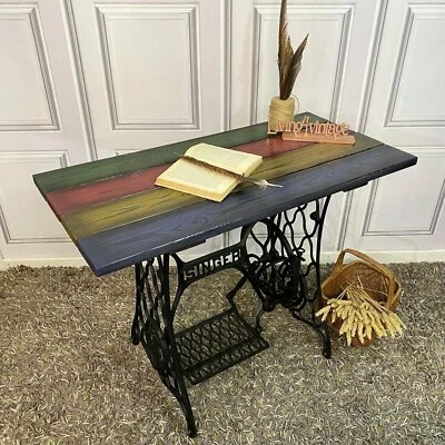 Singer Sewing Machine Table Yakisugi Technique Multicolour Finish Rainbow Table - Image 1 of 4