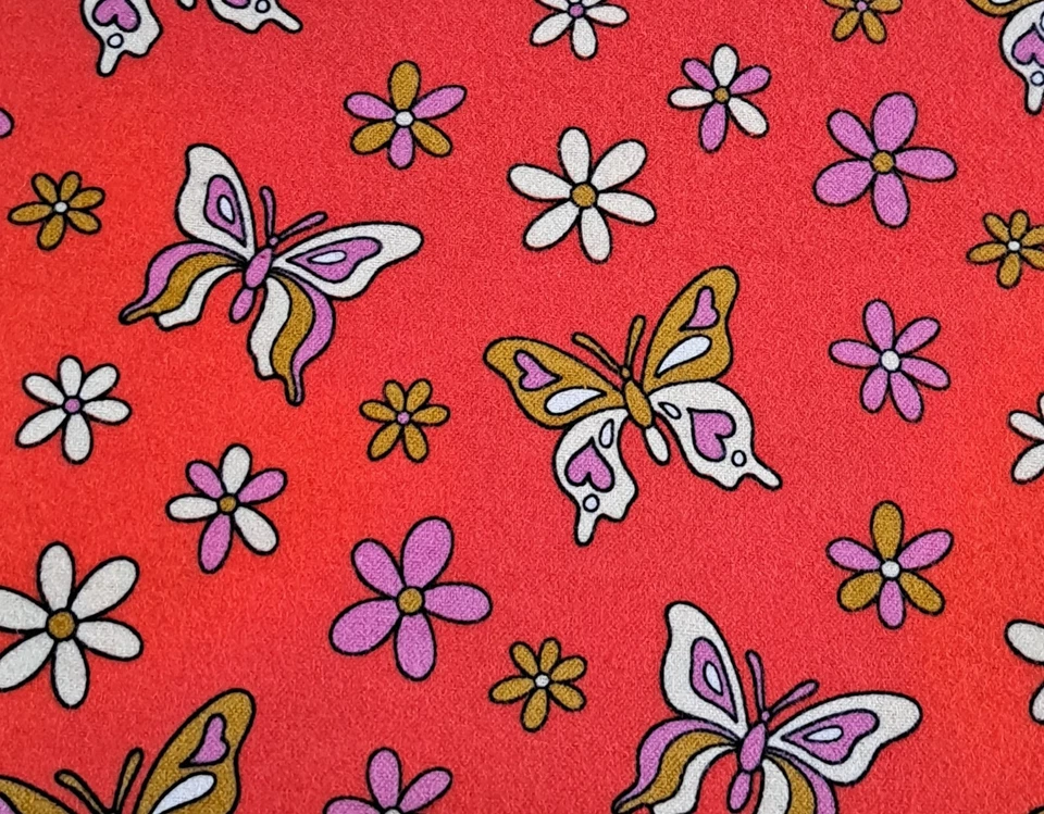 1 Yard Butterfly Floral Print On Red 100% Cotton Flannel Fabric BTY Butterflies  - Image 1 of 1