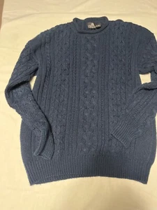 VTG Structure Cable Fisherman Heavy Knit Roll Neck Sweater Size M Navy Blue - Picture 1 of 5