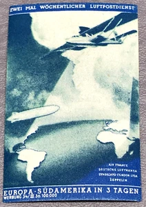 c.1934 Orig. German ZEPPELIN Postal Route MINIATURE LUGGAGE LABEL - After Poster - Picture 1 of 6