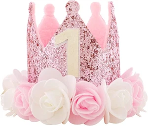 Kbrand Hat First Birthday 1St for Baby Girl Decoration Gifts Rose Gold Baby Pink - Picture 1 of 12