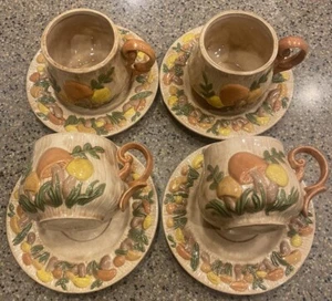 8pc Arnels Mushroom Coffee Set 4 Cups 4 Saucers Handmade Ceramic Cottage Core - Picture 1 of 8