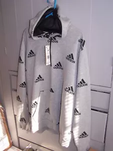 Mens Adidas Hoodie All Over Print GREY WITH Black LOGO -MEDIUM-New WITH TAGS - Picture 1 of 4