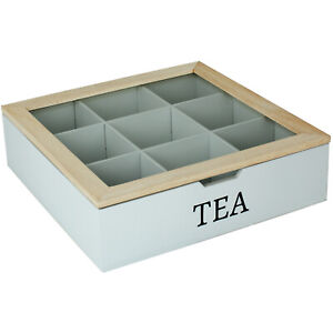 9 Fächer Teekiste Teebox Teebeutelbox Aufbewahrung Teebeutel Box Kiste Tee Holz