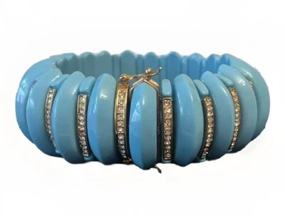 Pulsera gruesa y única de plástico color turquesa/azul con diamantes de imitación Foto 1 de 4