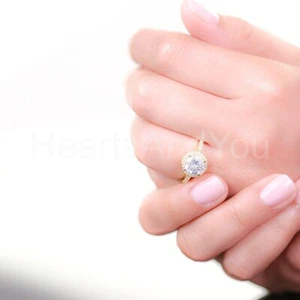 1.2ct Round Cut Moissanite Halo Women Engagement Ring 14k Yellow Gold Plated - Picture 1 of 7